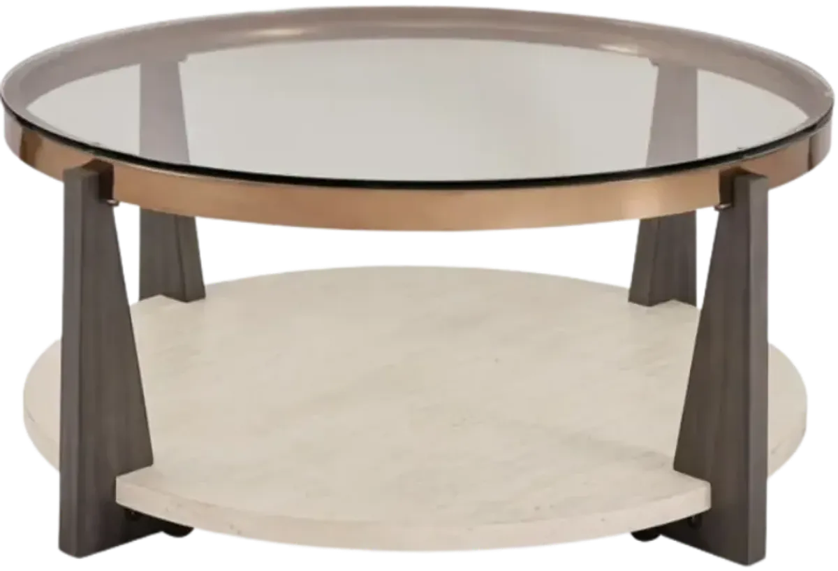 Signature Design by Ashley® Frazwa Glass Table Top Coffee Table with Brown Wooden Base