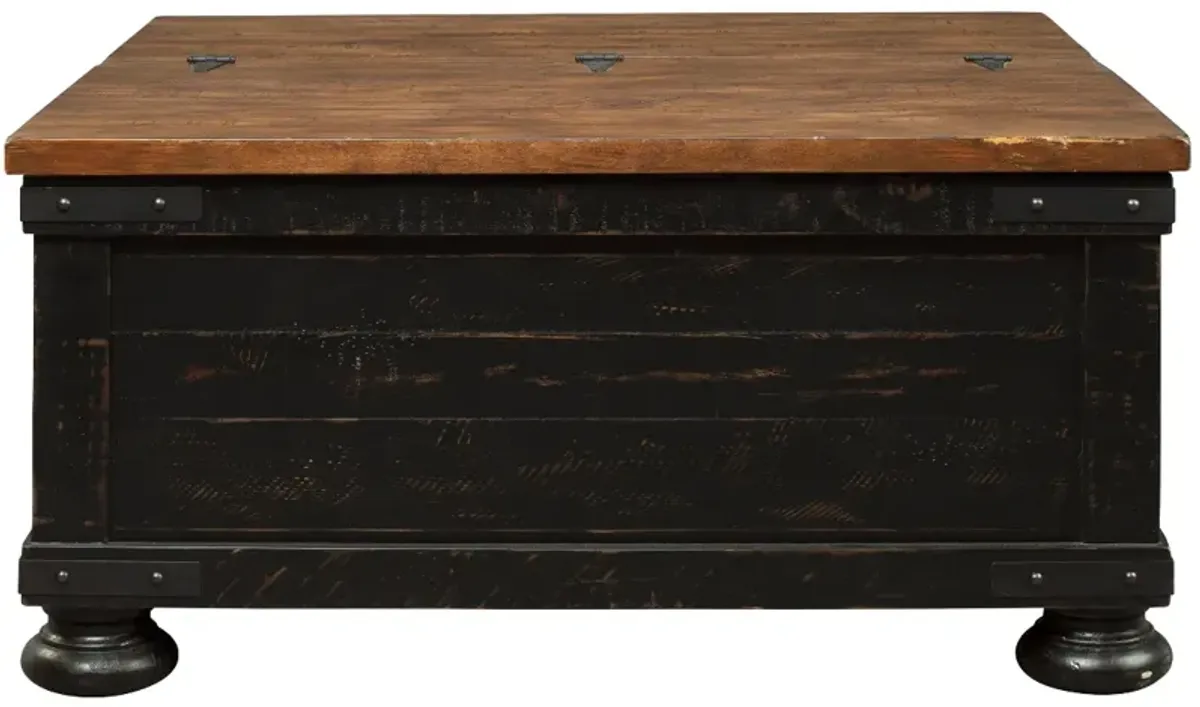 Signature Design by Ashley® Valebeck Light Brown Square Lift Top Coffee Table with Rustic Black Base