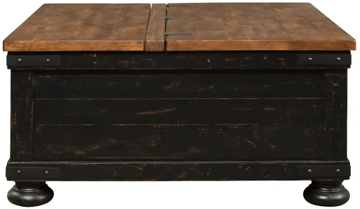 Signature Design by Ashley® Valebeck Light Brown Square Lift Top Coffee Table with Rustic Black Base