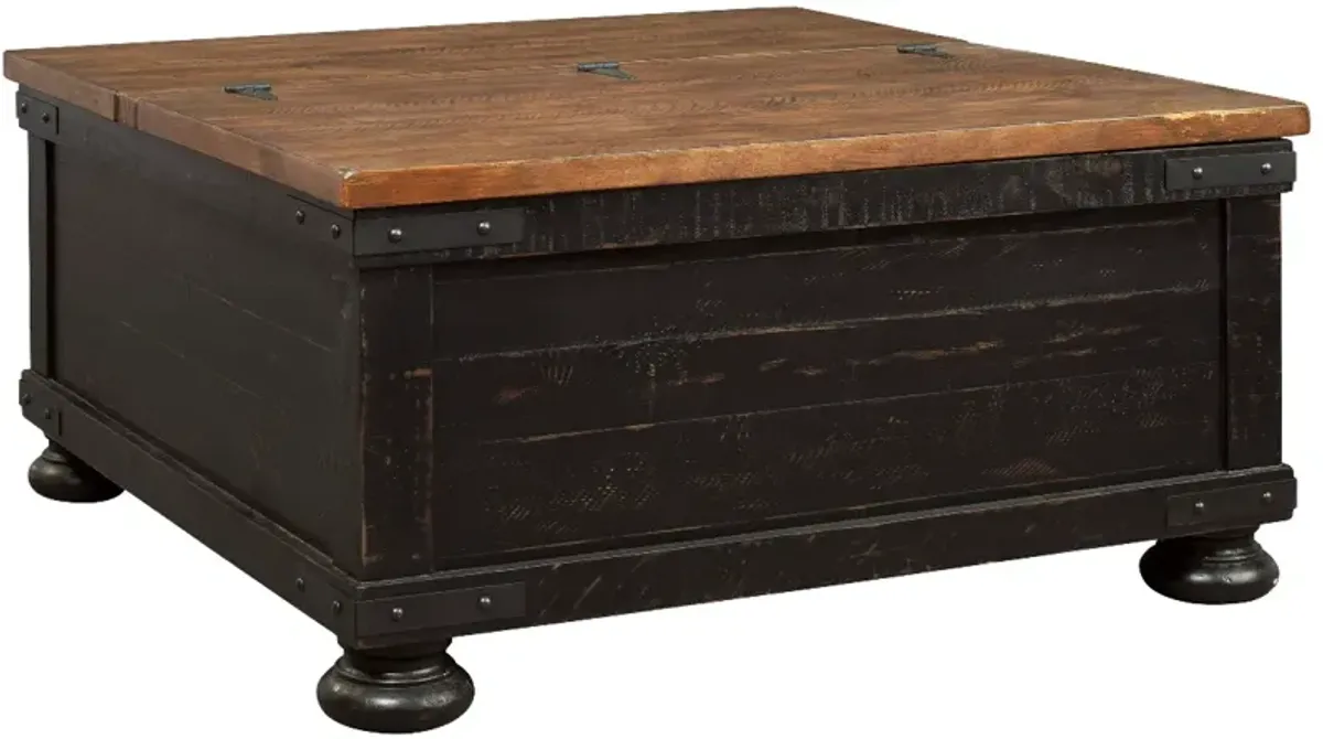 Signature Design by Ashley® Valebeck Light Brown Square Lift Top Coffee Table with Rustic Black Base