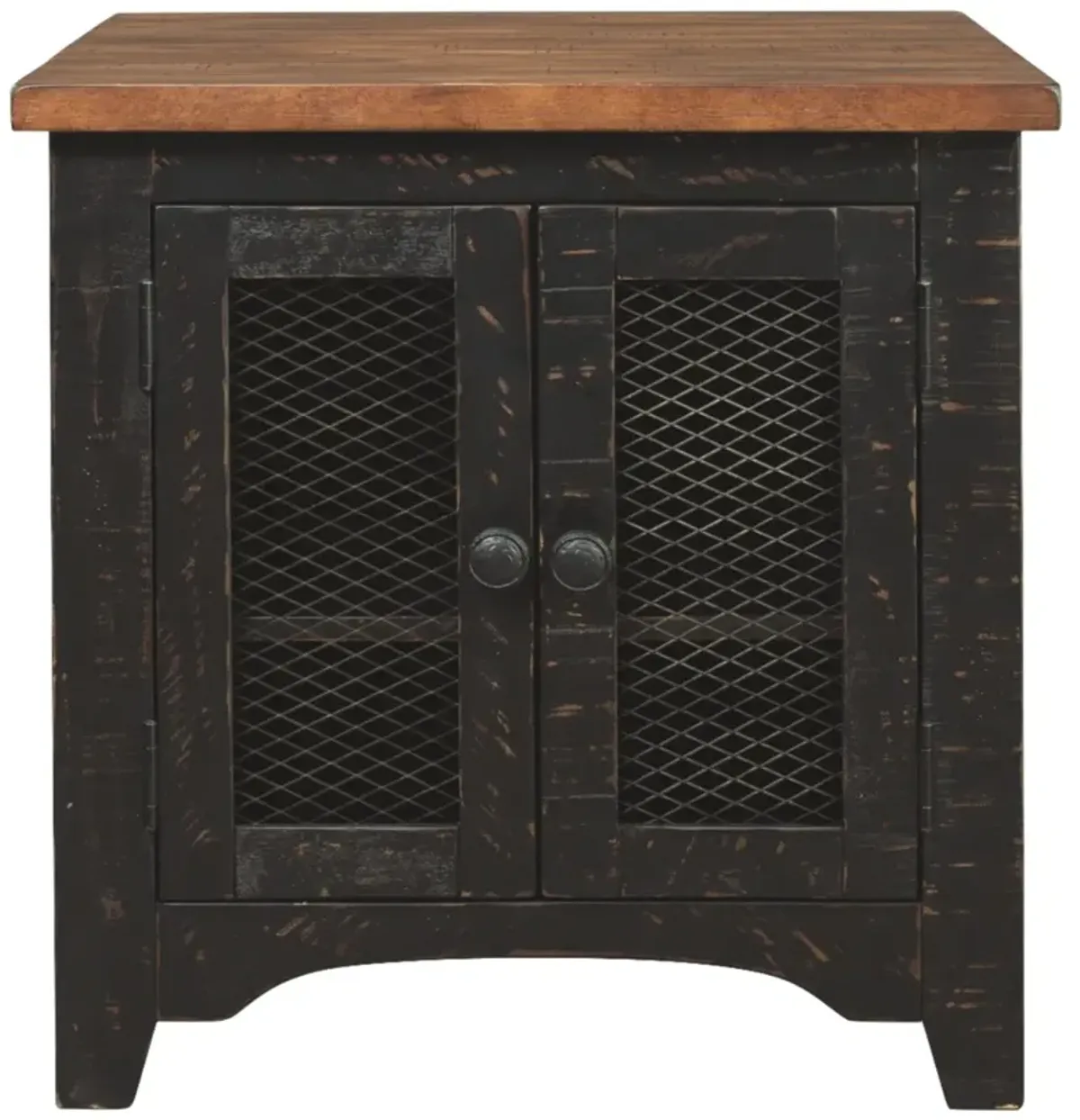 Signature Design by Ashley® Valebeck Light Brown End Table with Rustic Black Base
