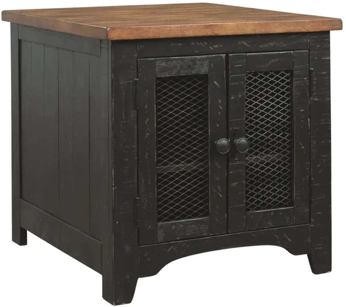Signature Design by Ashley® Valebeck Light Brown End Table with Rustic Black Base