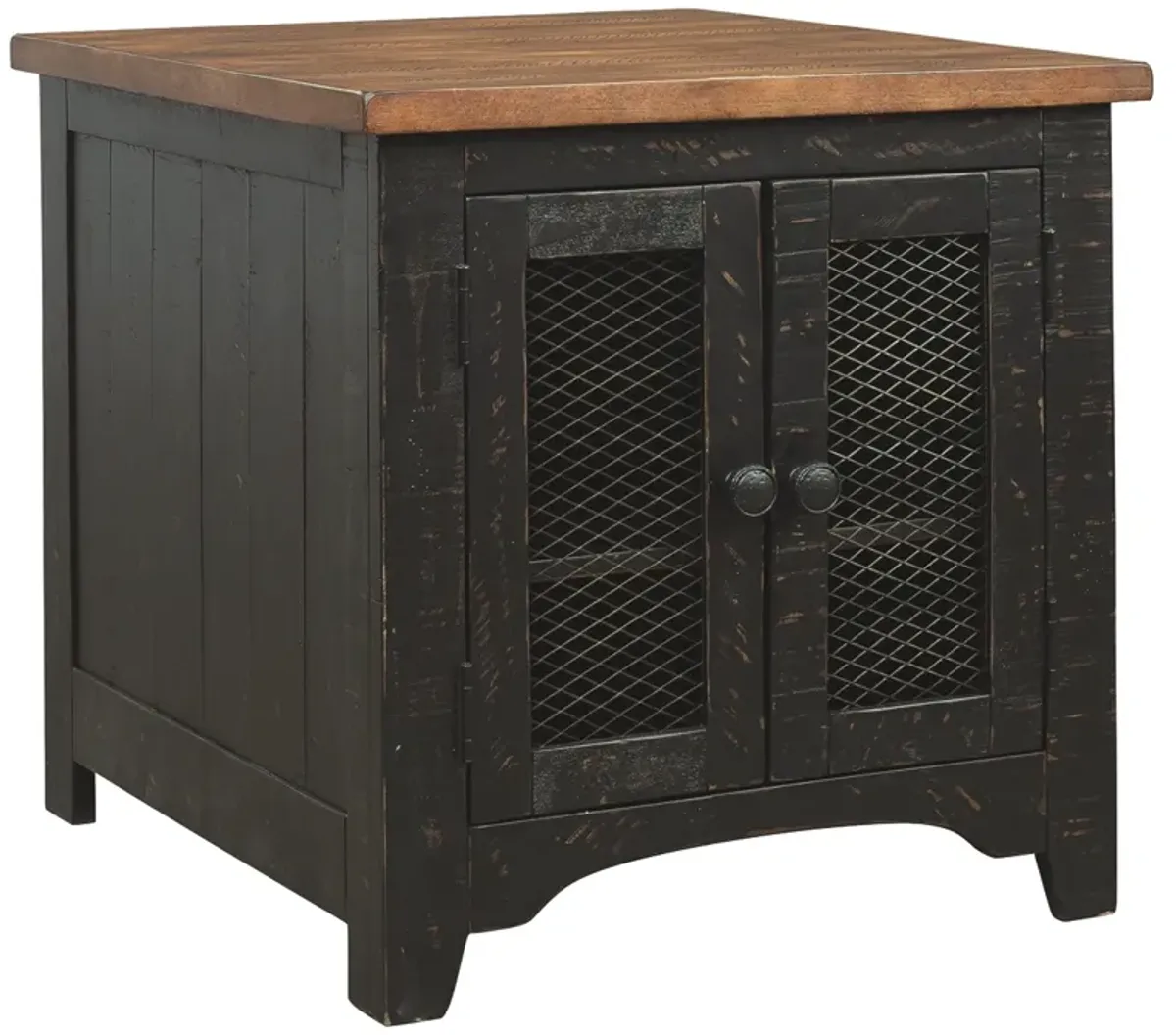 Signature Design by Ashley® Valebeck Light Brown End Table with Rustic Black Base