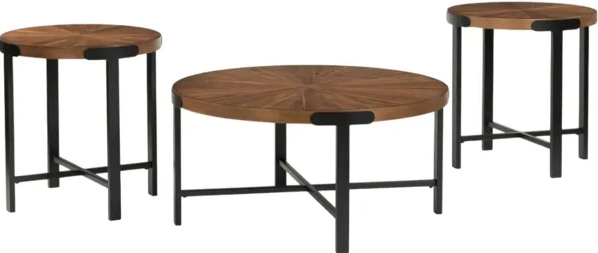 Signature Design by Ashley® Crosstrail 3-Piece Brown Occasional Table with Dark Bronze Base Set