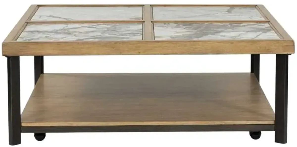 Signature Design by Ashley® Montia Light Natural Cocktail Table with Black Base