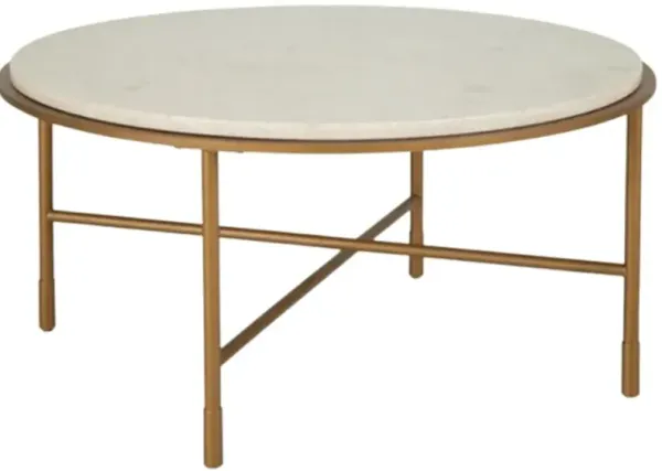 Signature Design by Ashley® Alben Beige Cocktail Table with Antique Gold Base