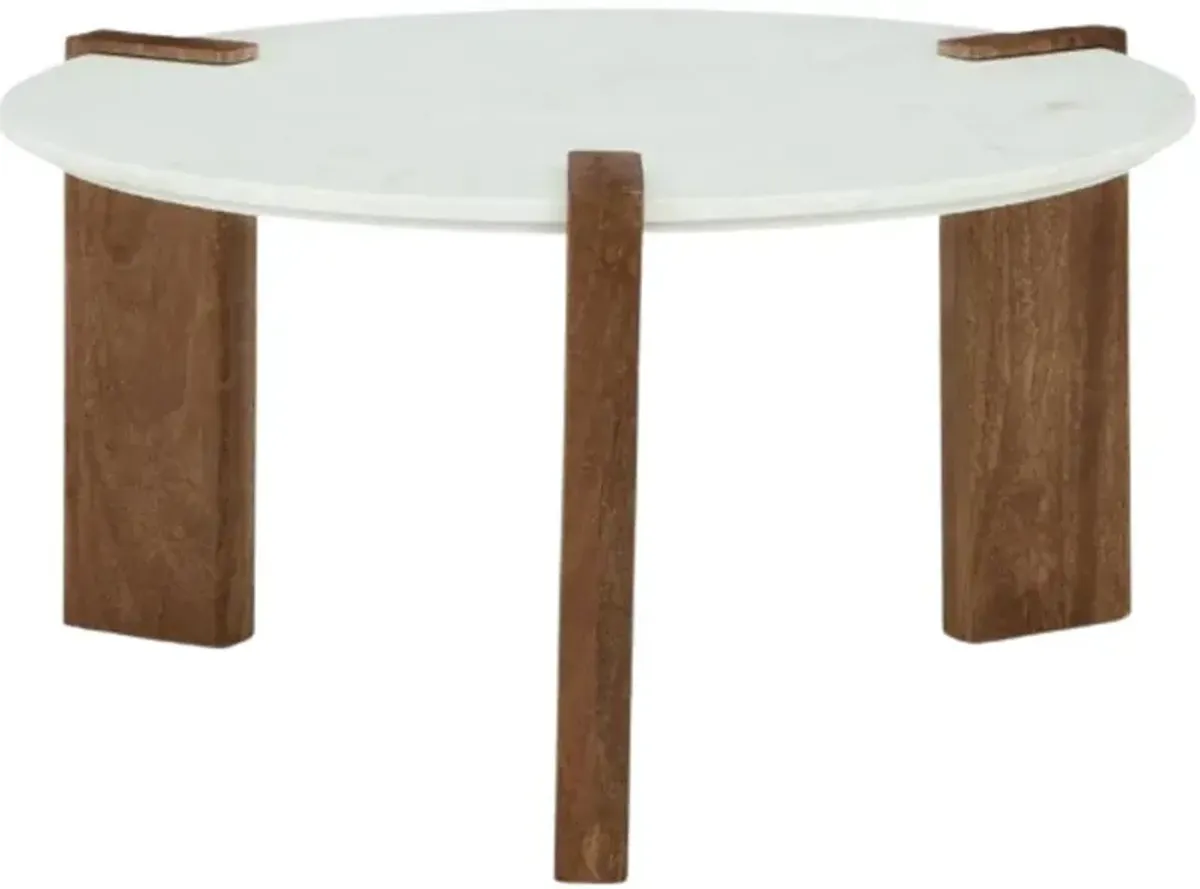 Signature Design by Ashley® Isanti White Round Cocktail Table with Brown Base