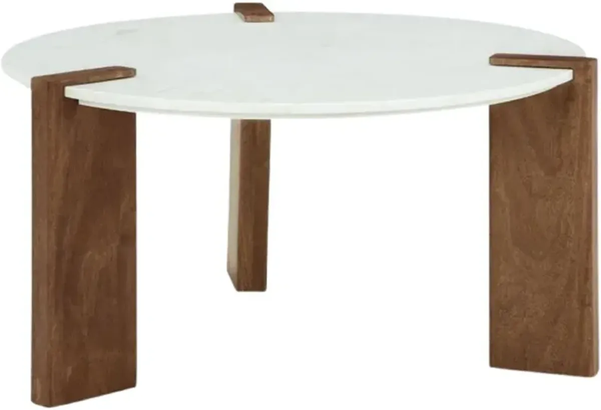 Signature Design by Ashley® Isanti White Round Cocktail Table with Brown Base