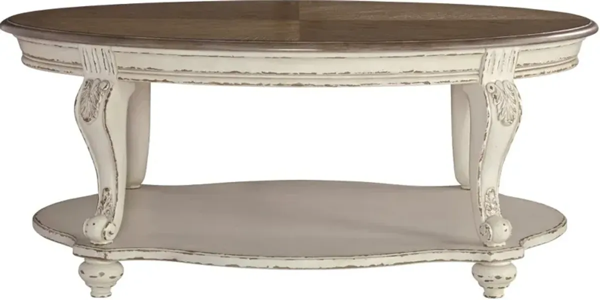 Signature Design by Ashley® Realyn Brown Oval Coffee Table with Antique White Base