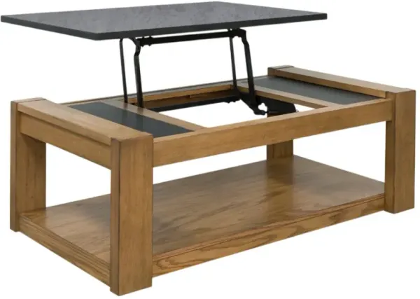 Signature Design by Ashley® Quentina Black Top Lift Top Cocktail Table with Light Brown Base 