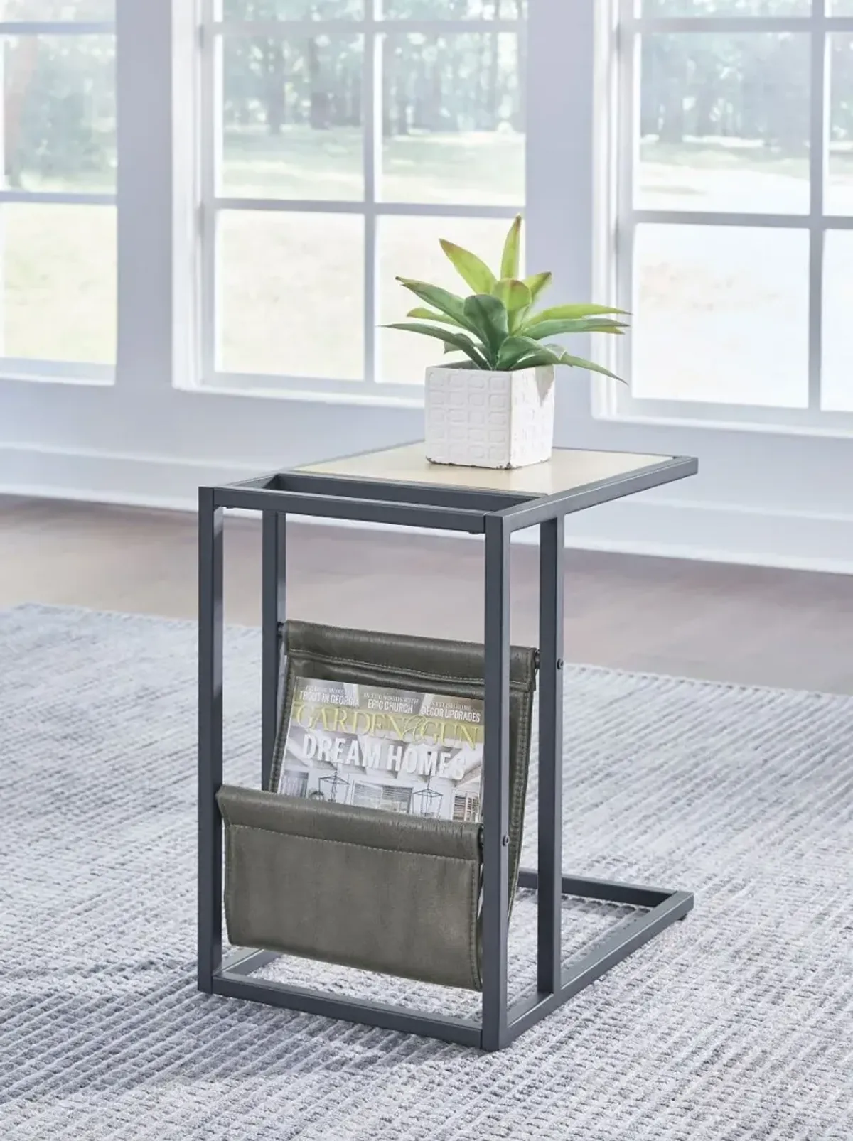 Signature Design by Ashley® Freslowe Light Brown Chairside End Table with Black Metal Base