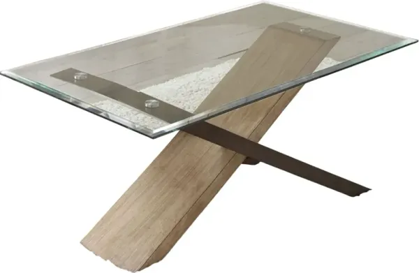 Steve Silver Co. Tasha Glass Top Cocktail Table with Deep Cherry and Natural Base