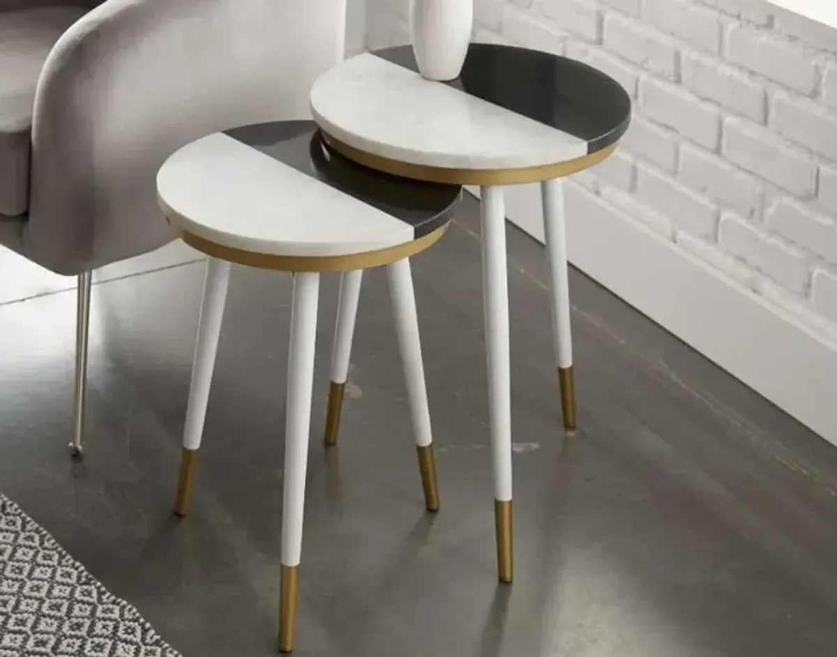 Steve Silver Co. Taj 2-Piece Black/White Marble Top Nesting Table Set