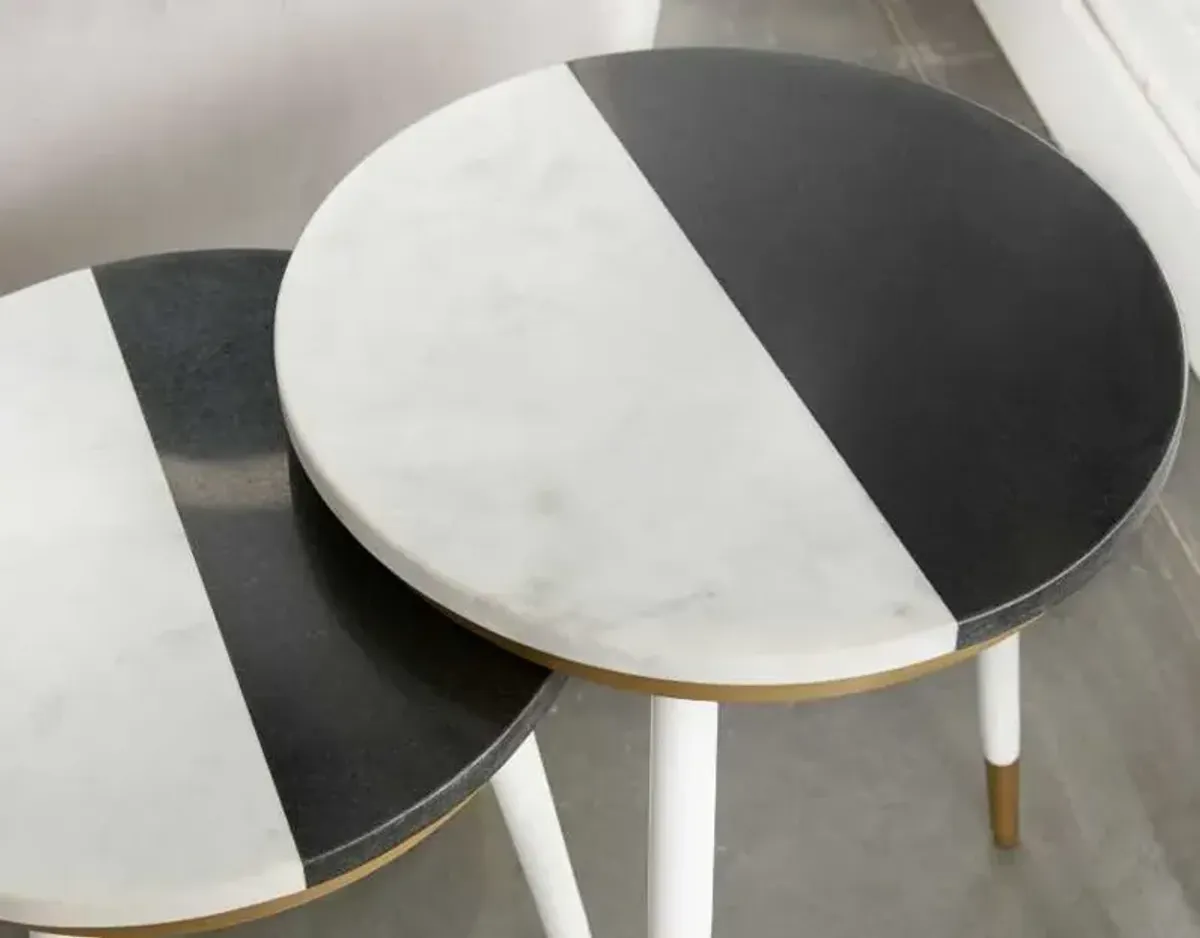 Steve Silver Co. Taj 2-Piece Black/White Marble Top Nesting Table Set
