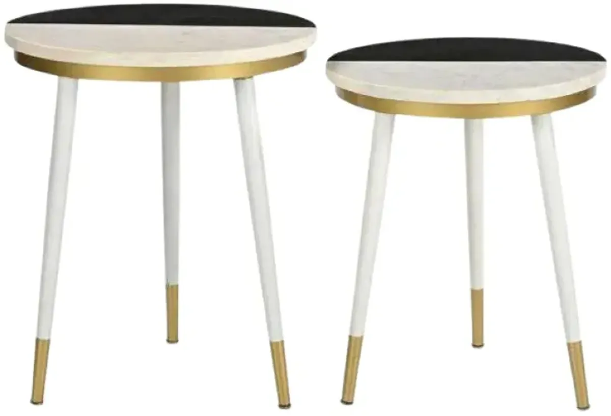 Steve Silver Co. Taj 2-Piece Black/White Nesting Table with Gold Base Set