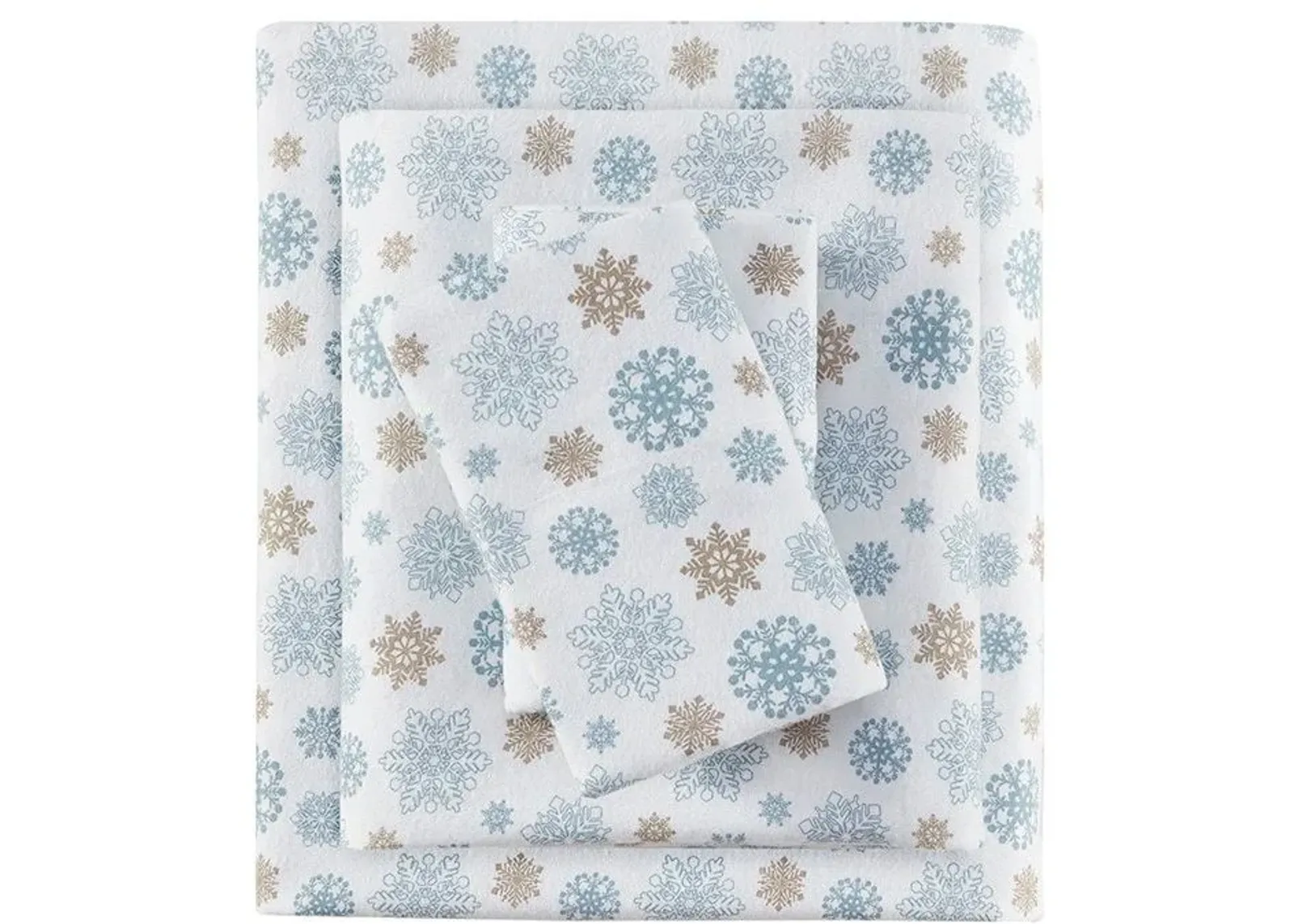 Olliix by True North by Sleep Philosophy Tan/Blue Snowflakes Twin Cozy Flannel 100% Cotton Flannel Printed Sheet Set