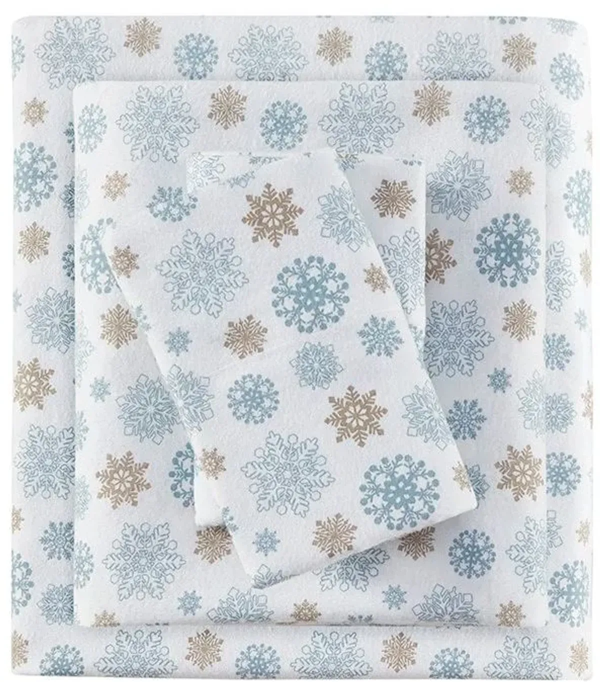 Olliix by True North by Sleep Philosophy Tan/Blue Snowflakes Twin Cozy Flannel 100% Cotton Flannel Printed Sheet Set