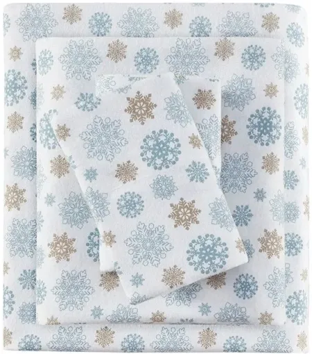 Olliix by True North by Sleep Philosophy Tan/Blue Snowflakes Full Cozy Flannel 100% Cotton Flannel Printed Sheet Set