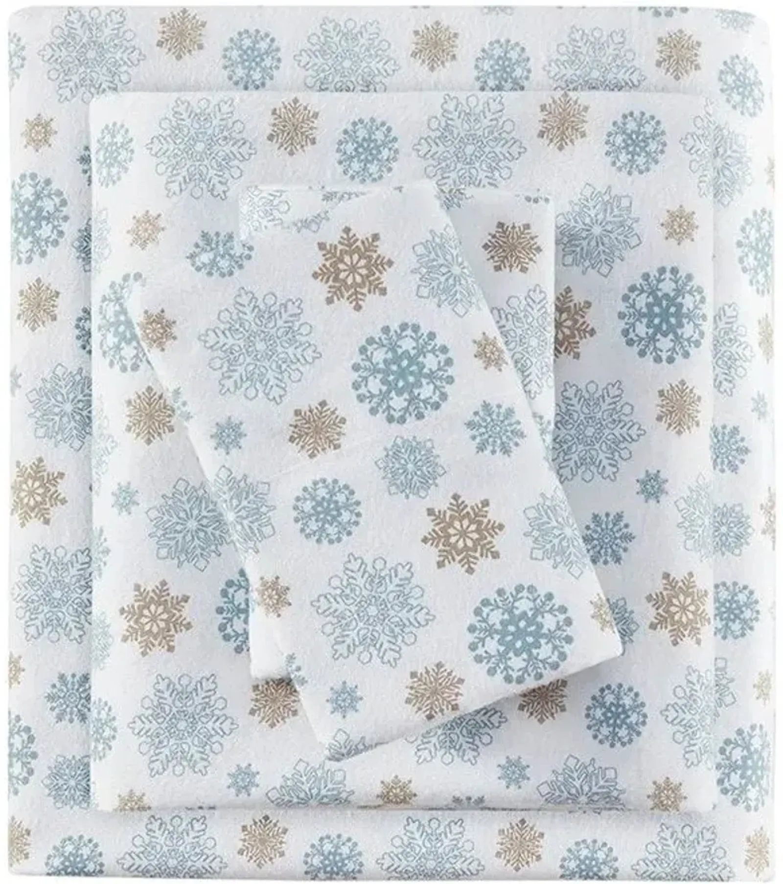 Olliix by True North by Sleep Philosophy Tan/Blue Snowflakes Queen Cozy Flannel 100% Cotton Flannel Printed Sheet Set