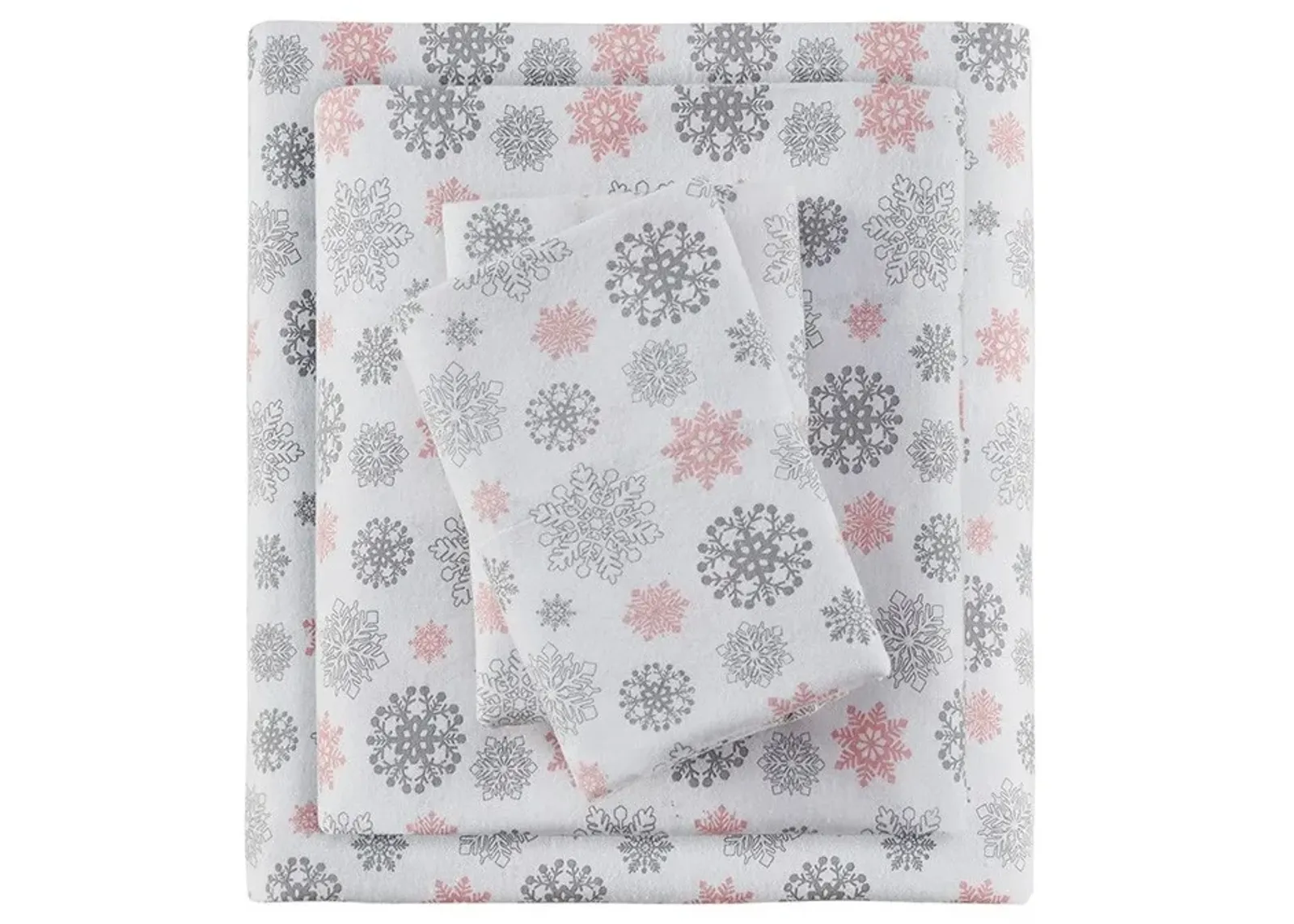 Olliix by True North by Sleep Philosophy Cozy Flannel Grey Snowflakes and Pink Twin Cotton Printed Sheet Set