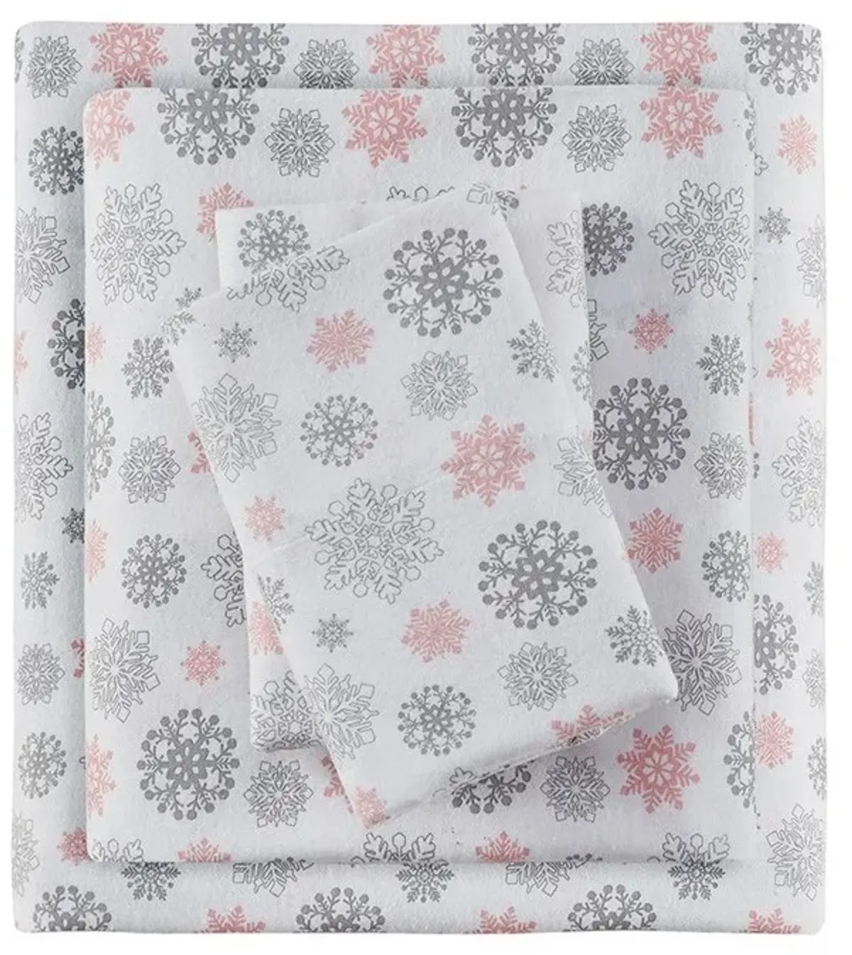 Olliix by True North by Sleep Philosophy Cozy Flannel Grey Snowflakes and Pink Twin Cotton Printed Sheet Set