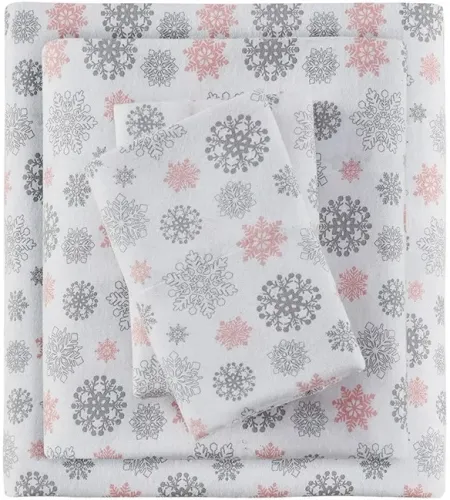 Olliix by True North by Sleep Philosophy Cozy Flannel Grey Snowflakes and Pink Twin Cotton Printed Sheet Set