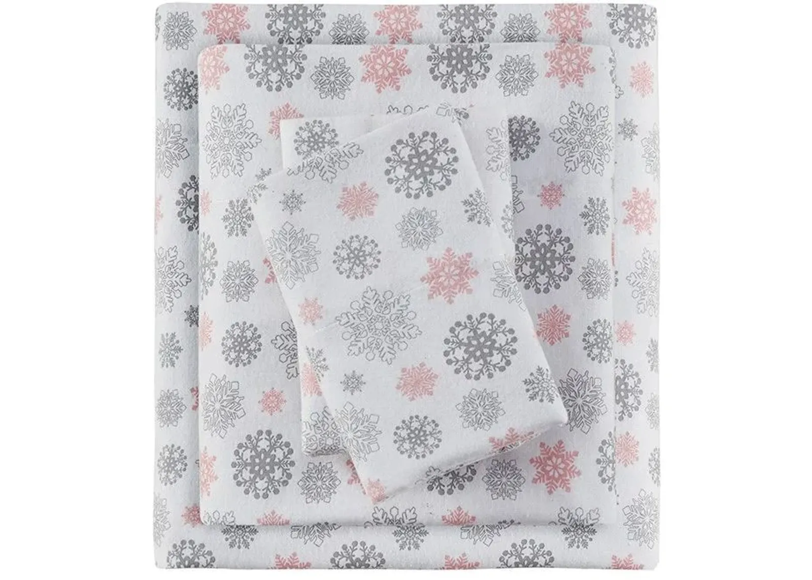 Olliix by True North by Sleep Philosophy Pink/Grey Snowflakes Full Cozy Flannel 100% Cotton Flannel Printed Sheet Set