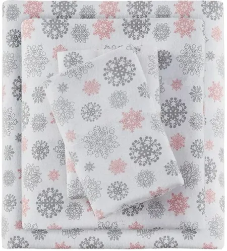 Olliix by True North by Sleep Philosophy Pink/Grey Snowflakes Queen Cozy Flannel 100% Cotton Flannel Printed Sheet Set