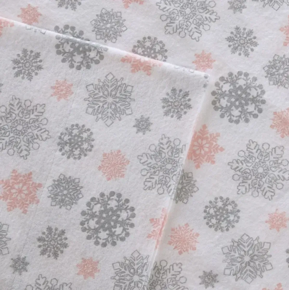 Olliix by True North by Sleep Philosophy Pink/Grey Snowflakes King Cozy Flannel 100% Cotton Flannel Printed Sheet Set