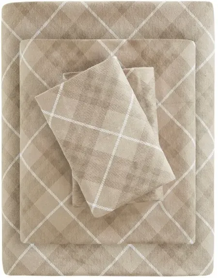 Olliix by True North by Sleep Philosophy Cozy Flannel Tan Plaid California King Cotton Printed Sheet Set