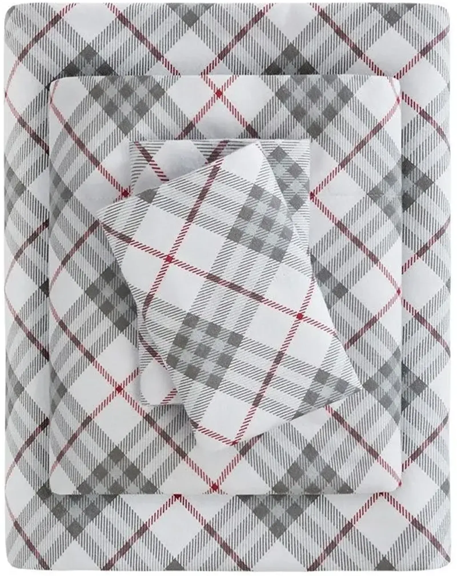 Olliix by True North by Sleep Philosophy Red Plaid Queen Cozy Flannel 100% Cotton Flannel Printed Sheet Set