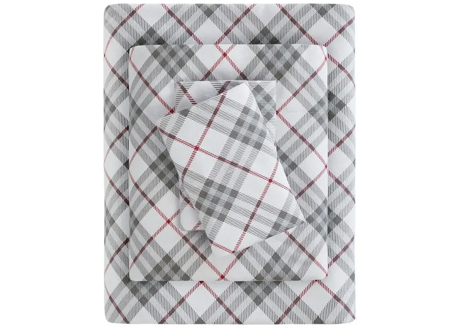 Olliix by True North by Sleep Philosophy Red Plaid King Cozy Flannel 100% Cotton Flannel Printed Sheet Set