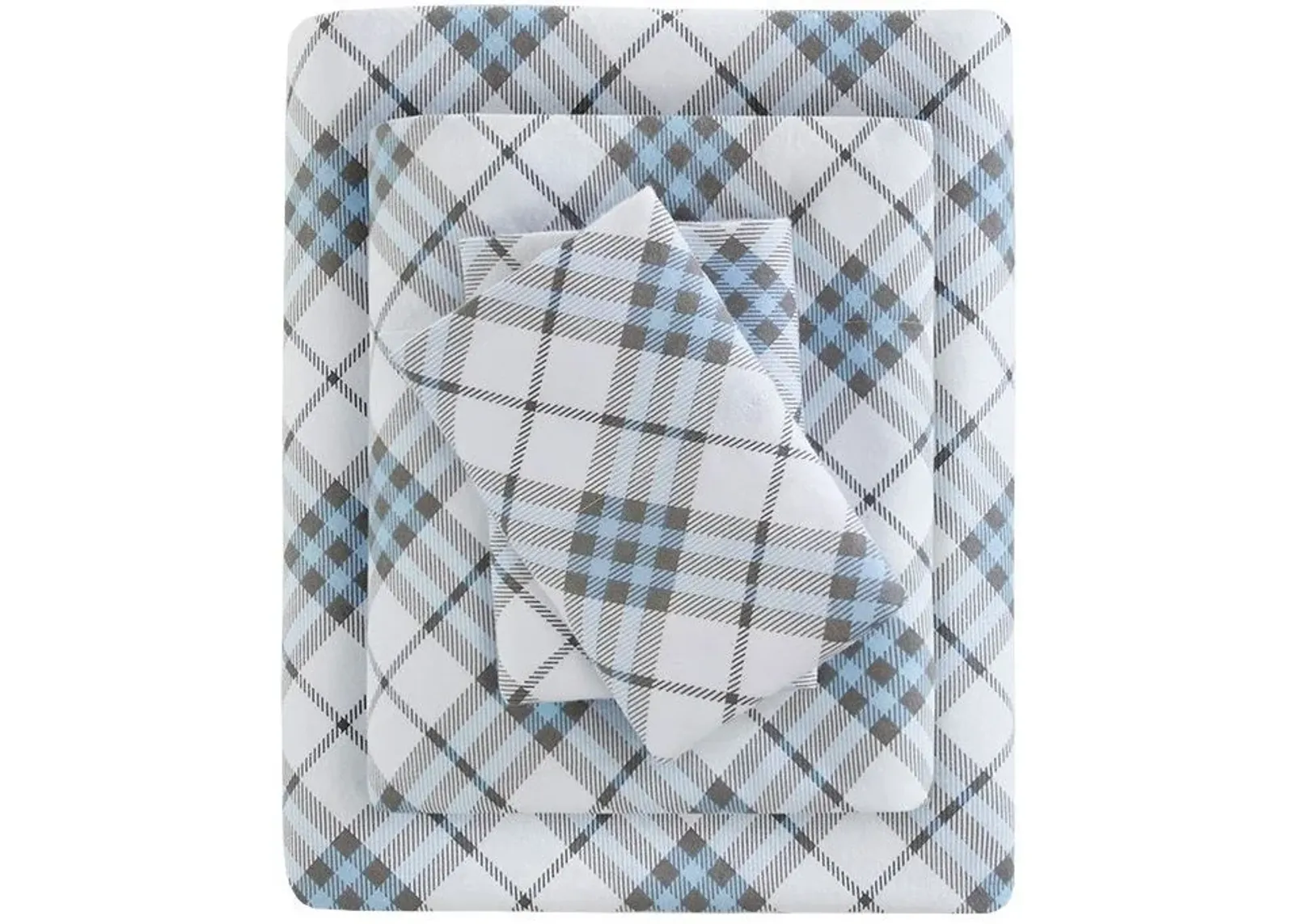 Olliix by True North by Sleep Philosophy Blue Plaid Twin Cozy Flannel 100% Cotton Flannel Printed Sheet Set