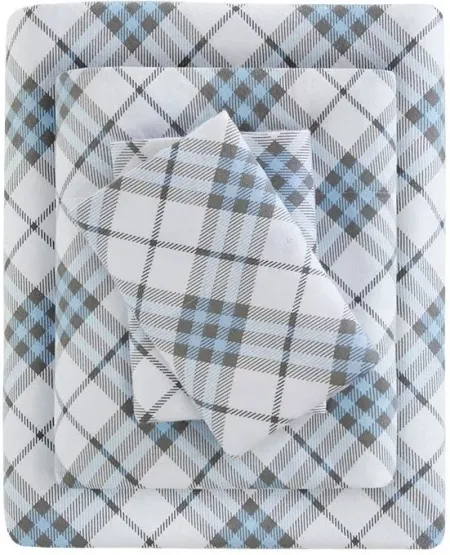 Olliix by True North by Sleep Philosophy Blue Plaid Twin Cozy Flannel 100% Cotton Flannel Printed Sheet Set