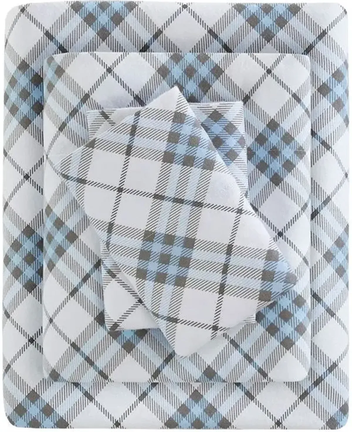 Olliix by True North by Sleep Philosophy Blue Plaid Twin Cozy Flannel 100% Cotton Flannel Printed Sheet Set