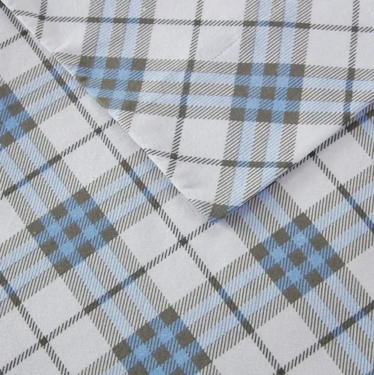 Olliix by True North by Sleep Philosophy Blue Plaid Full Cozy Flannel 100% Cotton Flannel Printed Sheet Set