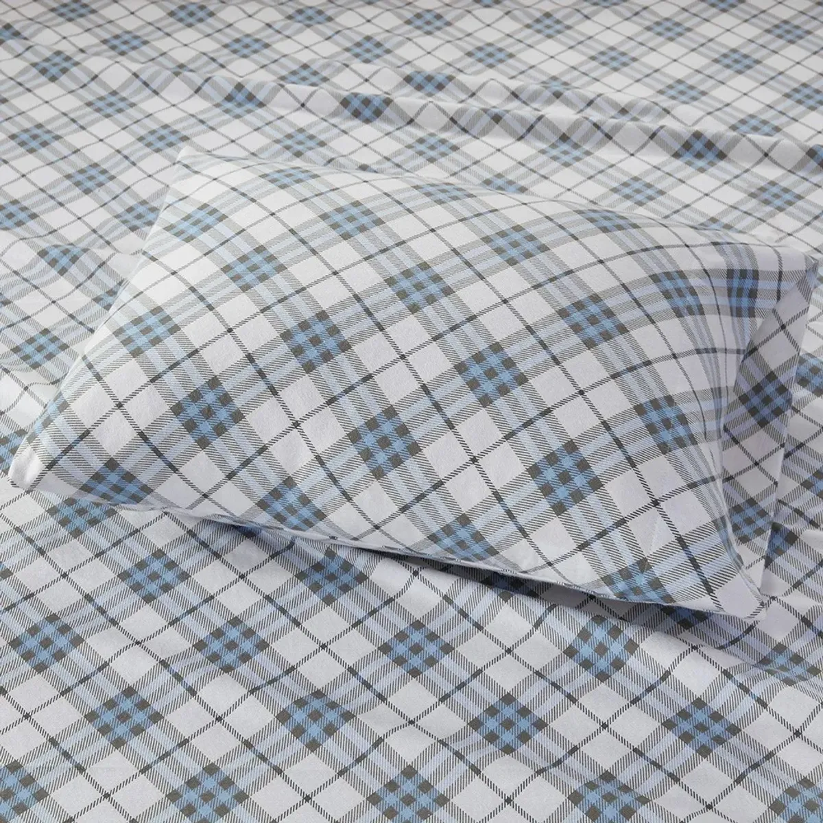 Olliix by True North by Sleep Philosophy Blue Plaid Queen Cozy Flannel 100% Cotton Flannel Printed Sheet Set