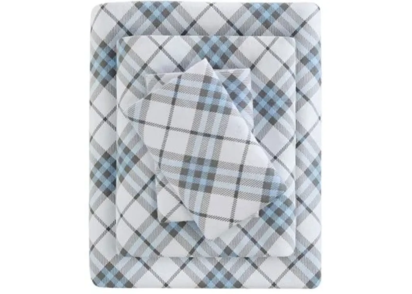 Olliix by True North by Sleep Philosophy Cozy Flannel Blue Plaid California King Cotton Printed Sheet Set