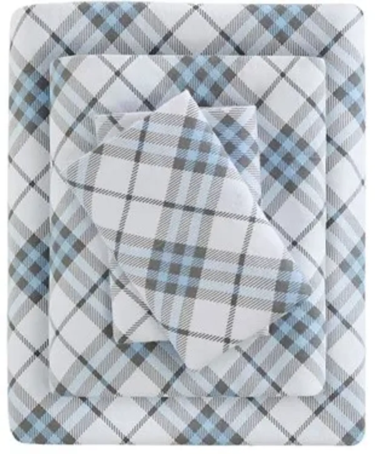 Olliix by True North by Sleep Philosophy Cozy Flannel Blue Plaid California King Cotton Printed Sheet Set