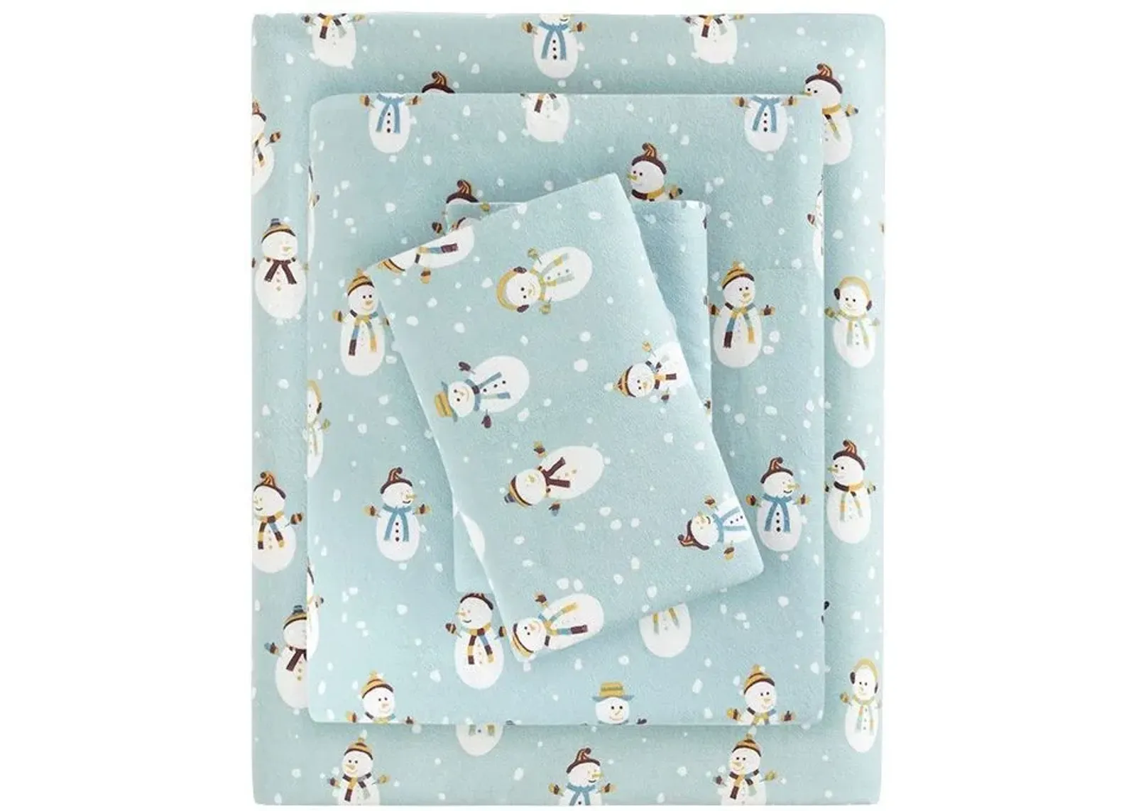 Olliix by True North by Sleep Philosophy Blue Snowmen Full Cozy 100% Cotton Flannel Printed Sheet Set