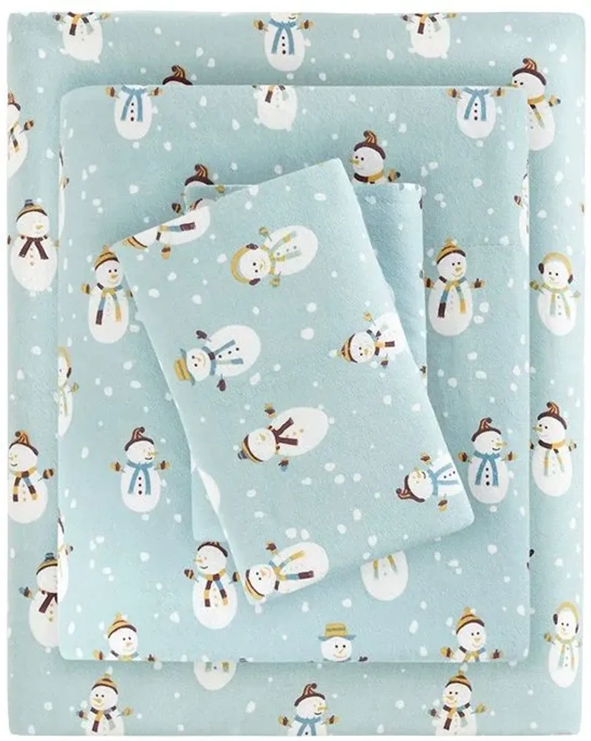 Olliix by True North by Sleep Philosophy Blue Snowmen Full Cozy 100% Cotton Flannel Printed Sheet Set