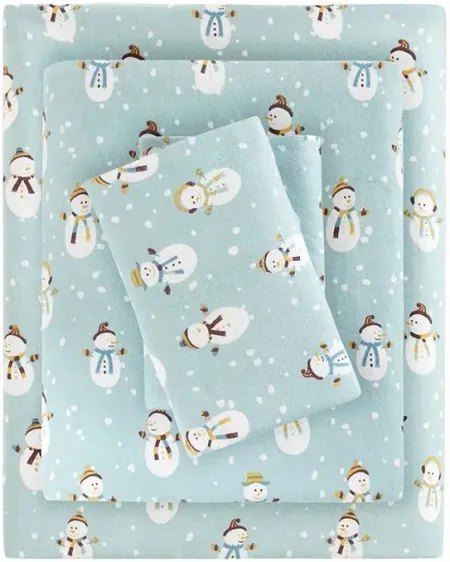Olliix by True North by Sleep Philosophy Blue Snowmen Full Cozy 100% Cotton Flannel Printed Sheet Set
