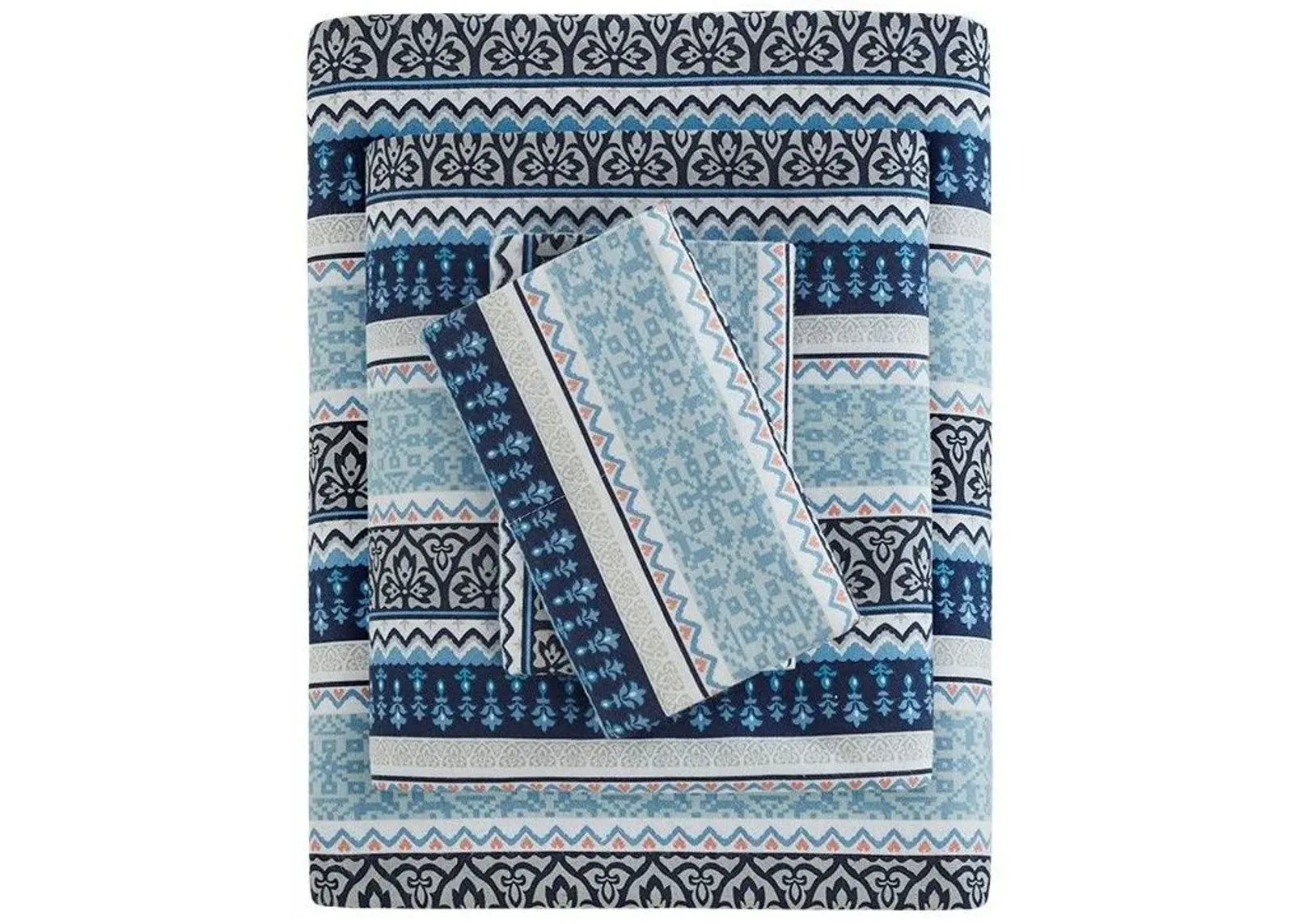 Olliix by True North by Sleep Philosophy Blue Fair Isle Full Cozy 100% Cotton Flannel Printed Sheet Set