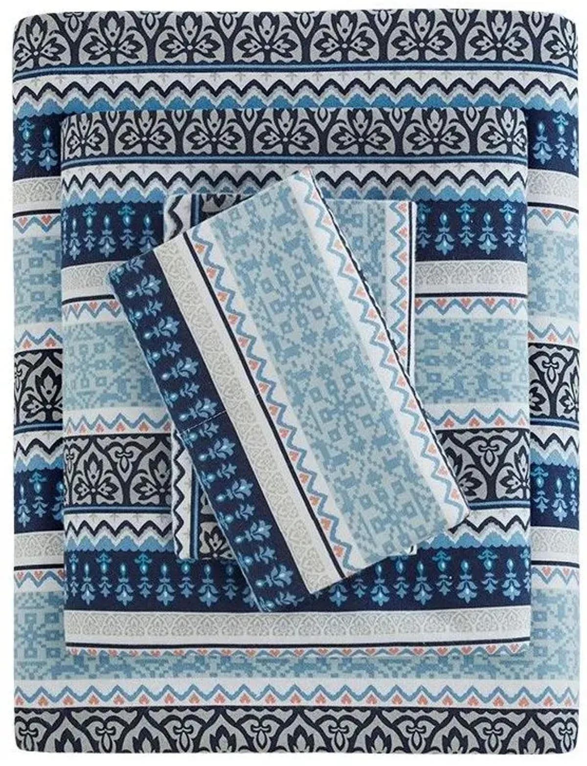 Olliix by True North by Sleep Philosophy Blue Fair Isle Full Cozy 100% Cotton Flannel Printed Sheet Set