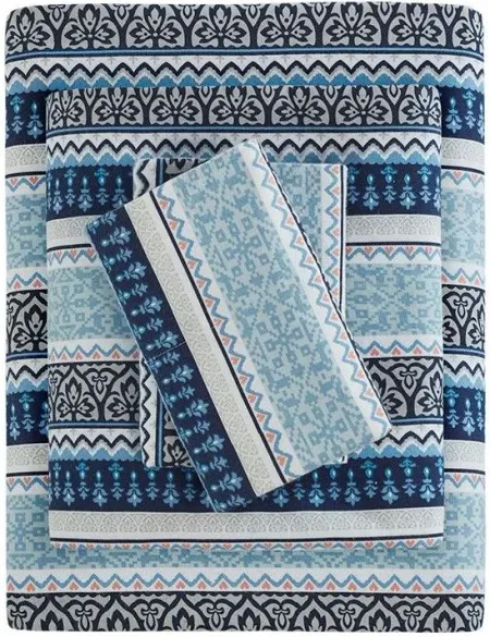 Olliix by True North by Sleep Philosophy Blue Fair Isle Full Cozy 100% Cotton Flannel Printed Sheet Set
