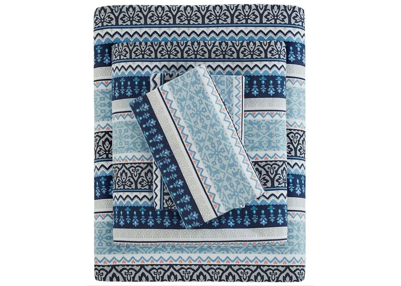 Olliix by True North by Sleep Philosophy Cozy Flannel Blue Fair Isle Queen 100% Cotton Printed Sheet Set