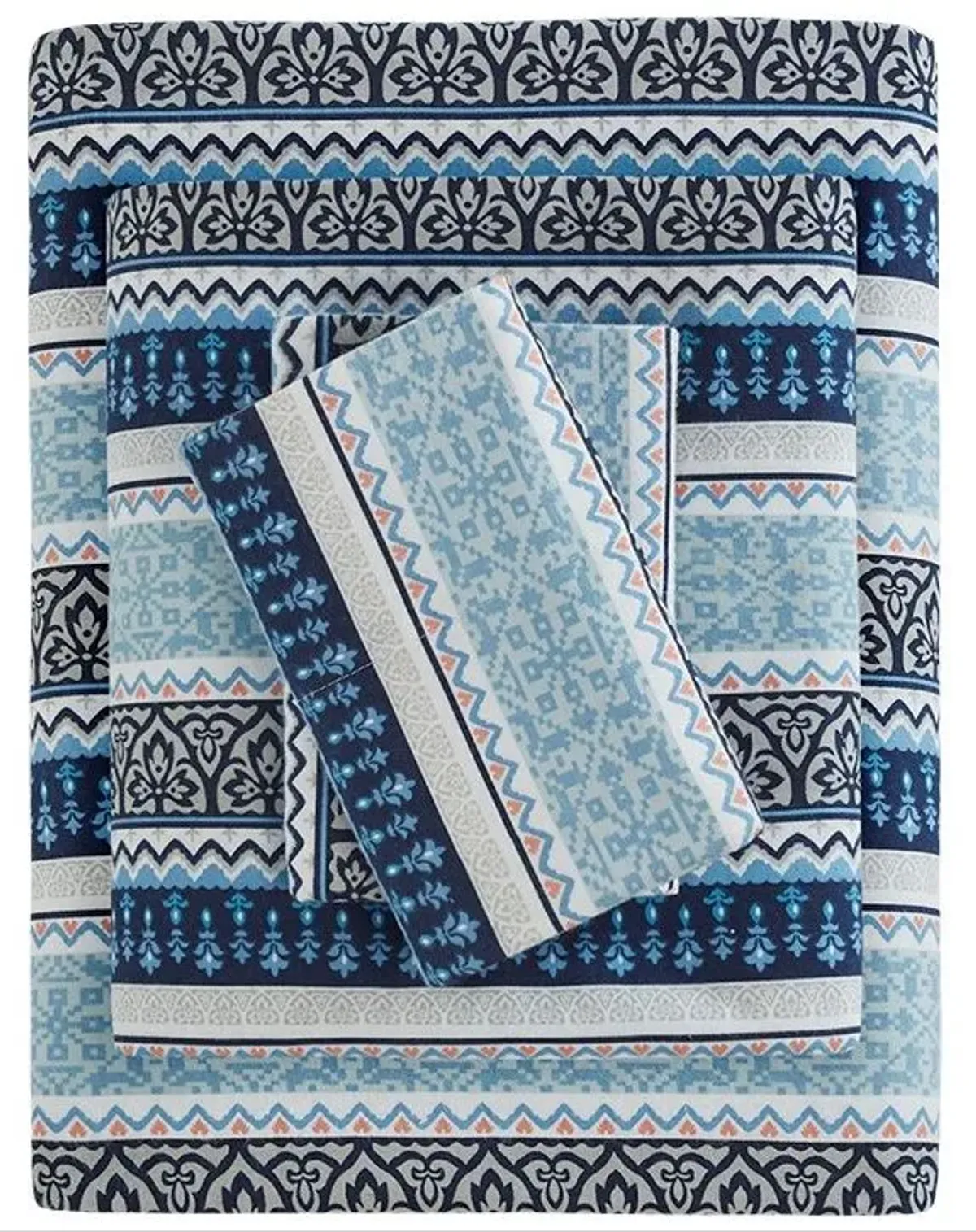 Olliix by True North by Sleep Philosophy Cozy Flannel Blue Fair Isle Queen 100% Cotton Printed Sheet Set