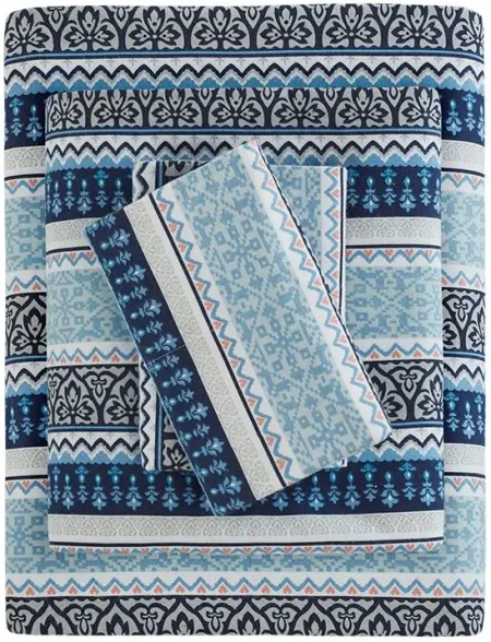 Olliix by True North by Sleep Philosophy Cozy Flannel Blue Fair Isle Queen 100% Cotton Printed Sheet Set