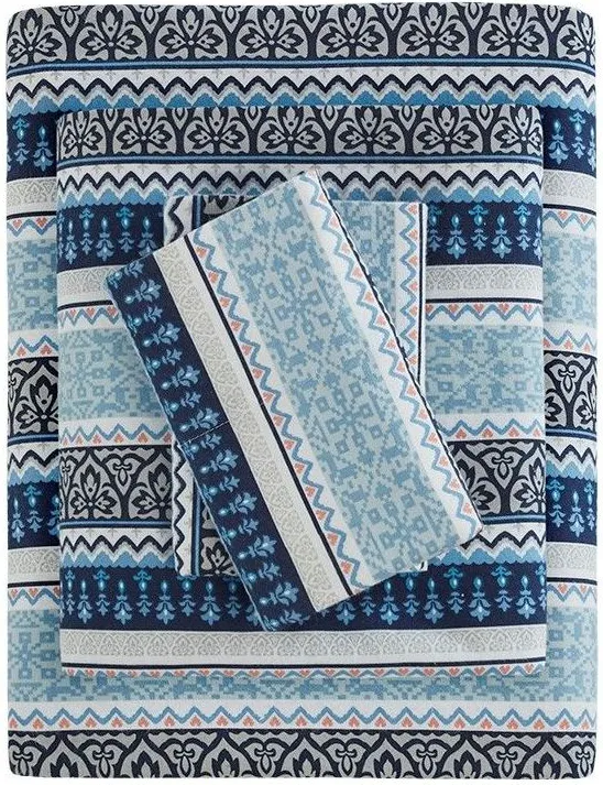 Olliix by True North by Sleep Philosophy Blue Fair Isle King Cozy 100% Cotton Flannel Printed Sheet Set