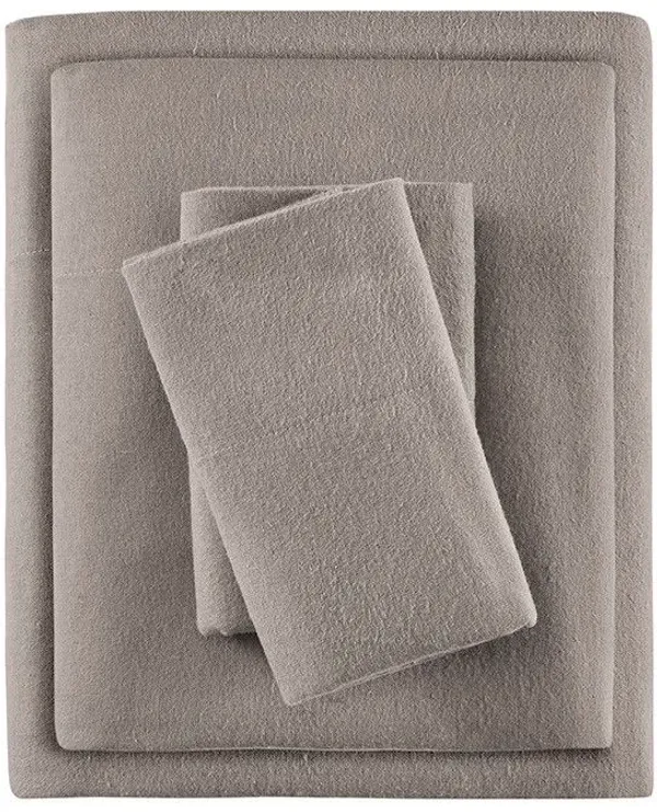 Olliix by True North by Sleep Philosophy Grey Solid Queen Cozy 100% Cotton Flannel Printed Sheet Set